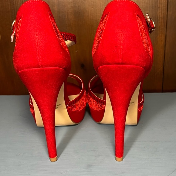 Super Sexy Red Suede, Lace & Rhinestone Stiletto Heels by Dream Pairs. 9.5M ❤️❤️ - Picture 5 of 10